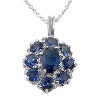 Ladies Solid 925 Sterling Silver Natural Light Blue Sapphire Large Cluster Pendant Necklace
