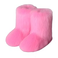 Women's Faux Fur Boots Fluffy Mid-Calf Fuzzy Winter Snow Boots Outdoor Flat Shoes