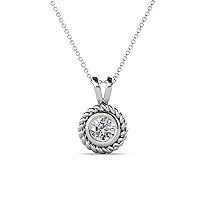 Round Diamond 1/2 ct Womens Rope Edge Bezel Set Solitaire Pendant Necklace 16 Inches 925 Sterling Silver Chain