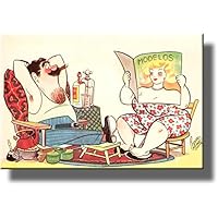 Modelos, Husband and Wife Comic Picture on Stretched Canvas, Wall Art Décor, Ready to Hang!
