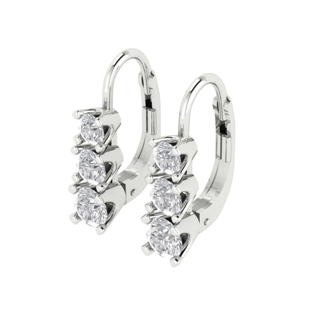 1.06 ct Brilliant Round Cut Drop Dangle Clear Simulated Diamond 14k White Solid Gold Earrings Lever Back