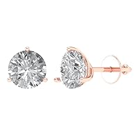 1Ct Round Cut Genuine Lab grown Diamond Solitaire Studs VS1-2 G-H 14k Yellow Gold Earrings Screw back