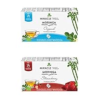 Miracle Tree - Organic Moringa Superfood Tea, 2 Pack Bundle, 2x25 Individually Sealed Tea Bags (Original, Strawberry)