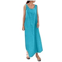 Vacation Outfits for Women, 2024 Summer Tank Dress Casual Basic Sleeveless Long Maxi Dresses Beach Lace Dress Women Casual Tropical Dress Spaghetti Strap Womens Sundresses (S, Blue)