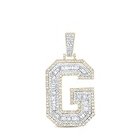 14kt Two-tone Gold Mens Baguette Diamond G Initial Letter Charm Pendant 1-7/8 Cttw