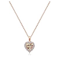 Amazon Collection Womens Rose Gold Plated Sterling Silver Genuine Heart Misty Rose Topaz Halo Pendant Necklace with Cable Chain 16'', 17'', 18'', Expandable