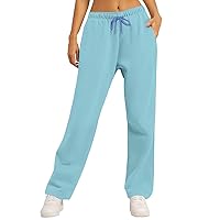 2024 Women's Fleece Lined Sweatpants High Waisted Wide Leg Straight Pants Solid Color Casual Women Pants Sweatpants