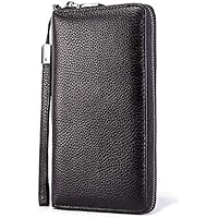 Wallet for Men Long Zip Wallet Business Fashion Bag Litchi Grain Large-capacity Wallet Clutch For Men (Color : Black, Size : S)