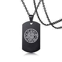 Stainless Steel Tetragrammaton Pentacle Necklace for Protection, Solomon Magical Eliphas Levi's Pentagram Talisman Statement Pendant Chain, Pagan Occultic Amulet Symbol Jewelry for Men Women