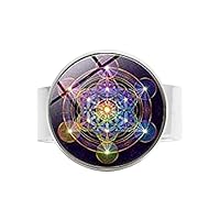 Metatron Cube Sacred Geometry Flower Charm Ring Vintage Art Photo Jewelry
