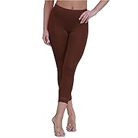 New Womens Lace Trim Plain 3/4 Leggings Gym Stretch Capri Cropped Jogging Pants Brown
