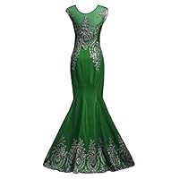 Affordable Appliques Mermaid Party Prom Bridal Dresses Evening Gown with Train US Size 14- Green