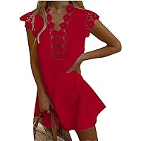 Women Summer Dress Women Embroidery Dresst Women Solid Color O- Neck Sleeveless Dress Female Ruffle Dress