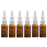 6PCS Empty Glass Nasal Spray Bottles Fine Mist Sprayers Pump Cleanser Container with Press Spray Head for Colloidal Silver Saline Makeup Water Dispensing (Amber,15ml)