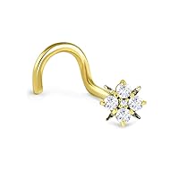 18k Solid Yellow Gold Nose Ring, Stud, Nose Screw, or L Bend 4.5mm Flower Cluster 20G
