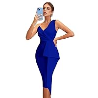 Womens Fall Fashion 2022 Asymmetrical Neck Split Back Bodycon Dress (Color : Royal Blue, Size : Small)