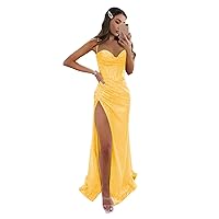 Women's Sequin Prom Dresses Spaghetti Straps Corset Formal Evening Gowns with Slit Long Sparkly Mermaid Party Dresses