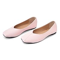 Ballet Flats for Women Cute Closed Square Toe Comfortable Leather Slip On Dress Shoes Office Lady Working Casual Walking Daily