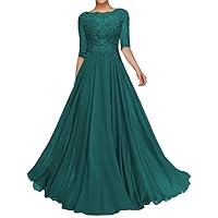 Lace Appliques Mother of The Bride Dresses for Women Chiffon Short Sleeves Long A Line Formal Wedding Evening Gown EDE011