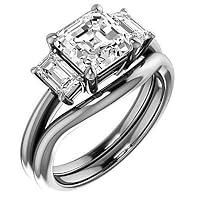 Three Stone Bridal Set, Asscher Cut 3 CT, VVS1 Clarity, Colorless Moissanite Ring Set, 925 Sterling Silver, Engagement Ring Set, Wedding Ring Set, Perfact for Gift Or As You Want