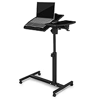 MoNiBloom Mobile Standing Desk, Tilting, Portable Height Adjustable Sit Stand Work Table Overbed Laptop Table Computer Cart with Wheels for Bed Couch Office, Black