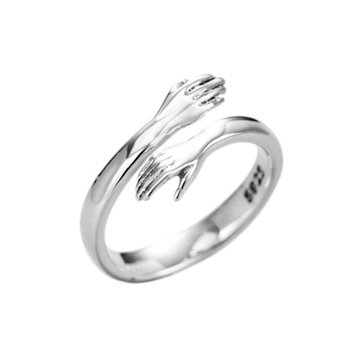 Qordelia 925 Pure Silver Rings Hugging Hands Open Ring Jewelry for Women Girls, Adjustable