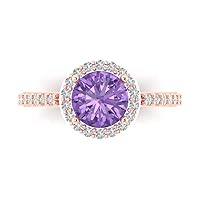 2.45 ct Round Cut Solitaire accent Halo Stunning Genuine Simulated Alexandrite Modern Wedding Statement Ring 14k Rose Gold