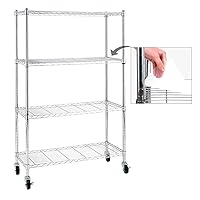 EFINE Chrome 4-Shelf Shelving Units and Storage on 3'' Wheels with 4-Shelf Liners, Adjustable Heavy Duty Steel Wire Shelving Unit for Garage, Kitchen, Office (36W x 14D x 57.7H) Pole Diameter 1 Inch