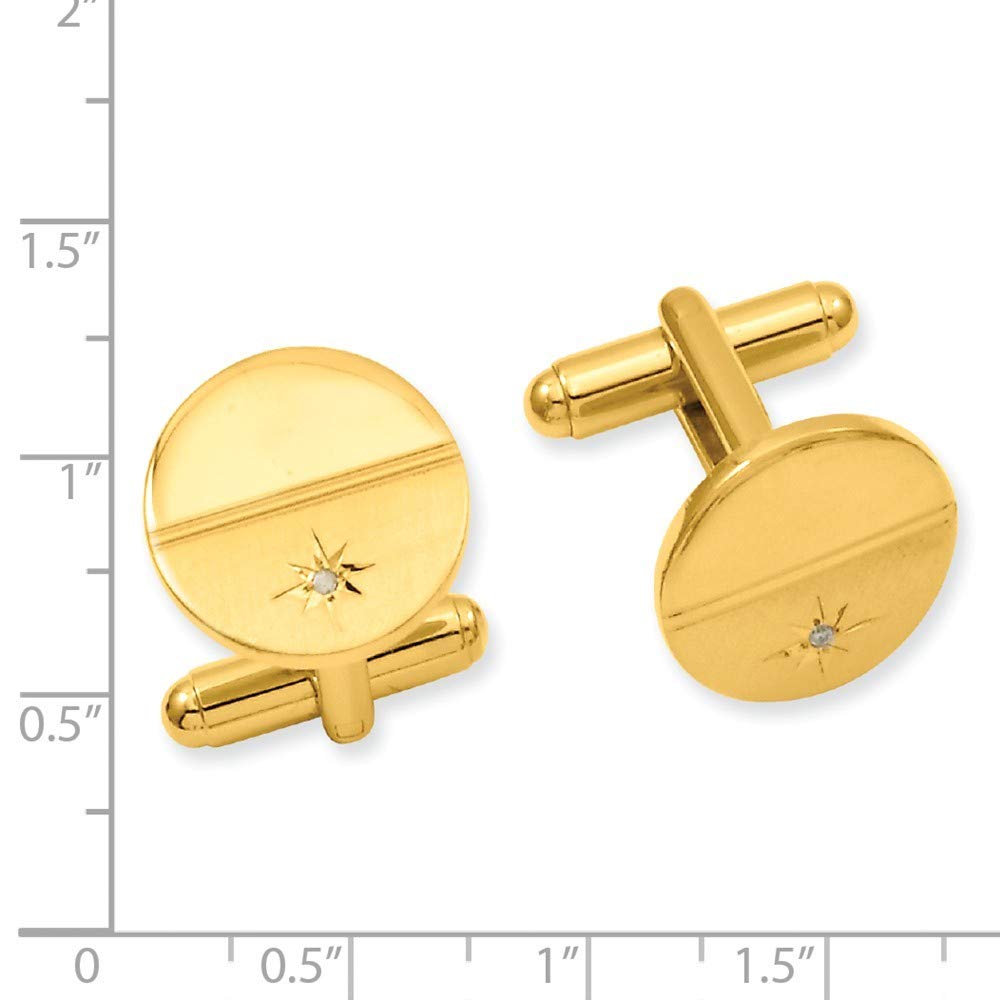 Gold Plated Solid Polished and satin Engravable (front only) .01 Ct. Diamond Polished Florentined Cuff Links Measures 16x16mm Wide Jewelry Gifts for Men