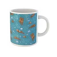 Coffee Mug Otter Pattern Sea Shell Snail Mussels Prawn Crab 11 Oz Ceramic Tea Cup Mugs Best Gift Or Souvenir For Family Friends Coworkers