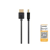 Monoprice High Speed HDMI Cable - Certified Premium, 4K@60Hz, HDR, 18Gbps, 36AWG, YUV, 4:4:4, 6 Feet, Black - Ultra Slim Series