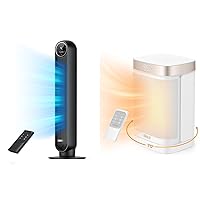 Dreo Tower Fan for Bedroom, 24ft/s Velocity Quiet Floor Fan, 90° Oscillating Fans for Indoors & Atom One Space Heater with Remote, 70°Oscillating Electric Heaters