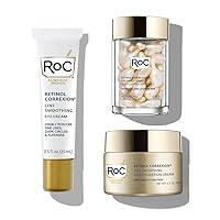 RoC Retinol Correxion Line Smoothing Eye Cream + Retinol Serum Capsules For Night + Max Hydration Crème With Hyaluronic Acid For Day, Skin Care Routine for Women and Men