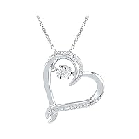 The Diamond Deal 10kt White Gold Womens Moving Twinkle Round Diamond Heart Pendant 1/20 Cttw