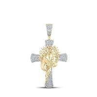 10K Yellow Gold Mens Diamond Jesus Cross Necklace Pendant 1/2 Ctw.