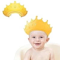 AZXIVIZ Baby Shower Cap Silicone for Children, Soft Adjustable Bathing Crown Hat Safe for Washing Hair, Protect Eyes and Ears from Shampoo for Baby, Toddlers and Kids from 6 Months to 12-Year Old (Yellow)