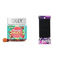 OLLY Teen Girl Multi Gummy, Goody Ouchless Elastic Hair Ties, Vitamins for Healthy Skin and Immune Support, Damage-Free Braided Ponytail Holders, 70 Count