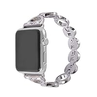 Watch Strap 38/40 / 42 / 44mm Round Hole Concatenation Diamond Metal Watch Band Replacement Band Compatible with Apple Watch iWatch 4 3 2 1 (Silver, 40mm)