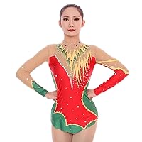 LIUHUO Contrast Color Rhythmic Gymnastics Leotards Girls Gymnastics Competition Suit Ballet Suit