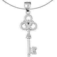Gold Key Necklace | 14K White Gold Key Pendant with 18