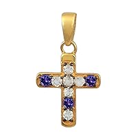 Multi Choice Round Shape Gemstone 925 Sterling Silver Yellow Gold Plated Christian Cross Cluster Pendant