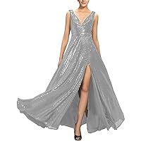 v Neck Evening Prom Dress Sequin Split Formal Gown for Woman