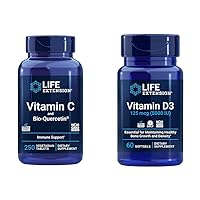 Life Extension Vitamin C & Quercetin Plus Vitamin D3 5000 IU - 250 Tablets Vitamin C Immune Support Plus 60 Vitamin D3 Softgels for Bone, Brain & Immune Health