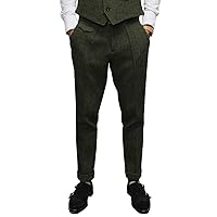 Mens Pants Herringbone Vintage Dress Pant Hemmed Pleated Suit Pants