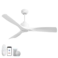 52 Inch Smart Ceiling Fan with Quiet DC Motor, 3 Blade High CFM Indoor Outdoor Modern White Ceiling Fan with Lights Remote Control for Bedroom Living Room