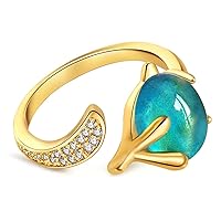 Adjustable Mood Ring，Emotional fox ring,Cute Creative Gold plated crystal gemstone color changing ring，Temperature-Control Finger Ring,Animal fox tail open ring, gift for Women Girls