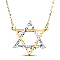 10kt Yellow Gold Womens Round Diamond Magen David Star Necklace 1/12 Cttw