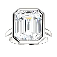 Colorless Emerald Cut Moissanite Ring, 7.0 Carats, Sterling Silver, Women's Sizes 3-12