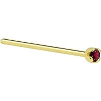 Body Candy Solid 14k Yellow Gold 1.5mm (0.015 cttw) Genuine Red Diamond Straight Fishtail Nose Stud Ring 20 Gauge 17mm