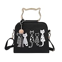 Shoulder Bag Animal Printing Messenger Bag,Women Cat Pattern Shoulder Crossbody Bag (Black)